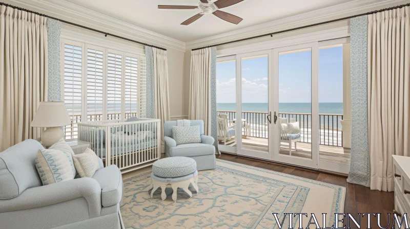 Coastal-Themed Nursery with Ocean View | Beautifully Decorated Room AI Image