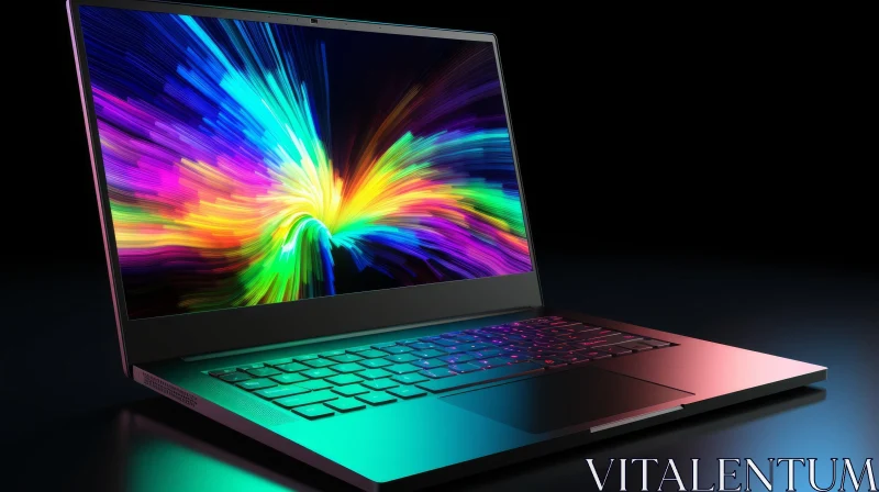Colorful Laptop on Dark Surface - Technology Illustration AI Image