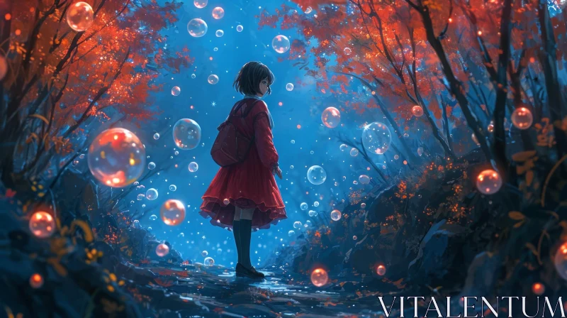 Enchanting Anime Illustration of a Girl in a Forest AI Image