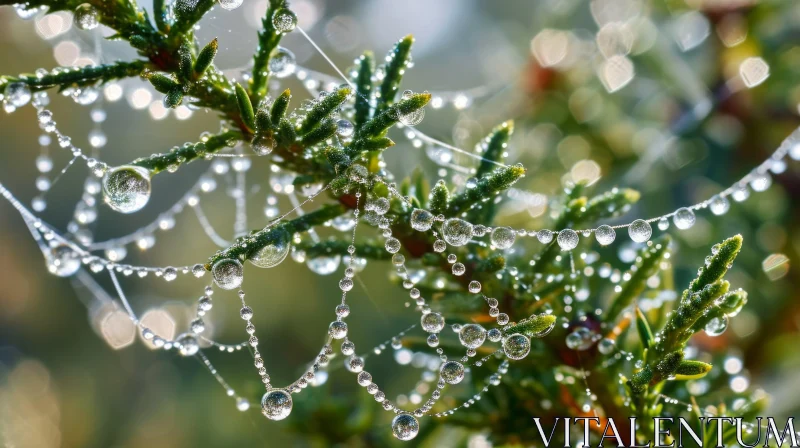 Glistening Dew Drops on a Delicate Spider Web AI Image