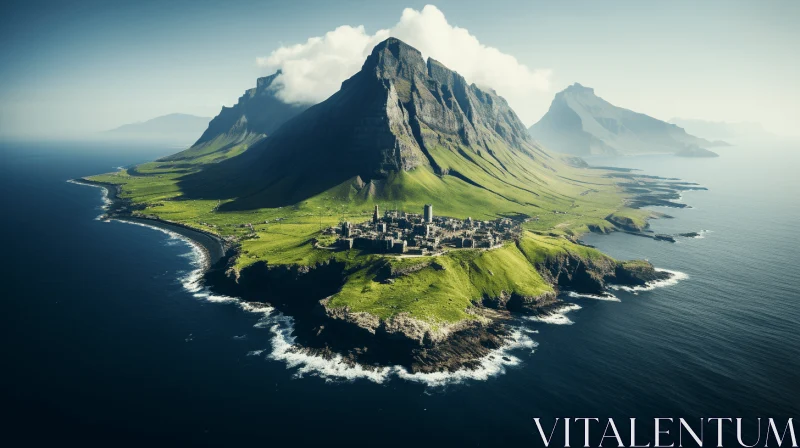 Island with Buildings Next to the Ocean: A Captivating and Realistic Artwork AI Image