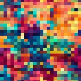 Pixelated Mosaic of Bright Multi-Colored Squares