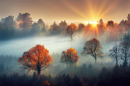 Sunrise Over Misty Forest in Autumn - Romantic and Dramatic Landscapes