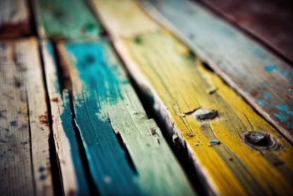 Captivating Abstract Art: Multicolored Wooden Board in Dark Turquoise and Light Yellow