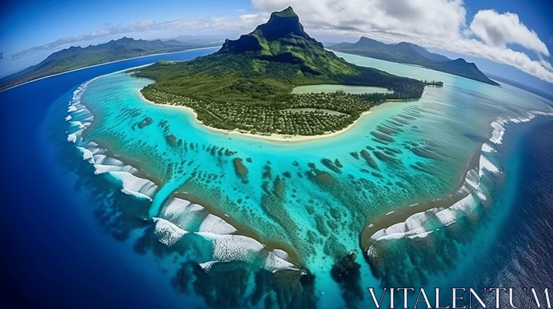 Captivating Blue Lagoon Island: A Symmetrical Tropical Paradise AI Image