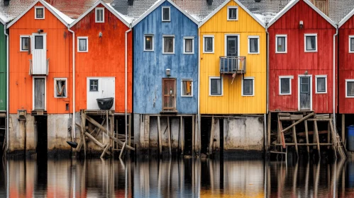 Captivating Row of Colorful Houses by the Water | Gray & Amber Tones