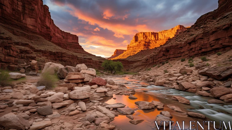 Captivating Waterfalls in a Sunset-Infused Arizona Canyon AI Image