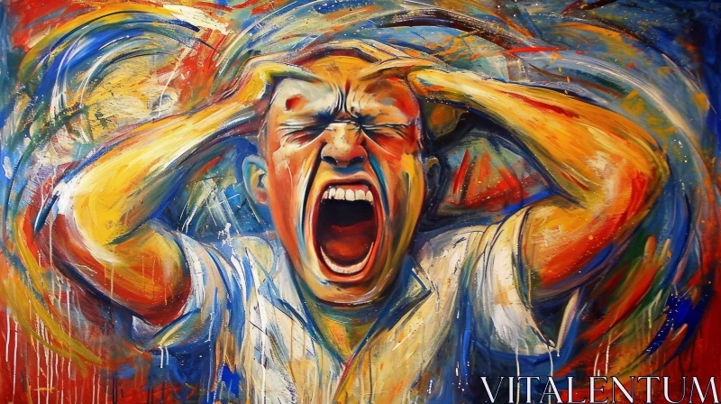 Intense Agony: A Powerful Painting of Pain and Fear AI Image