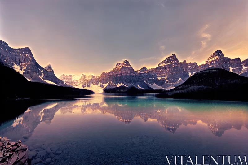 AI ART Majestic Mountains Reflected in a Serene Lake at Sunset