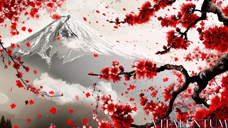 AI ART Mount Fuji: A Serene Landscape of Snow and Cherry Blossoms
