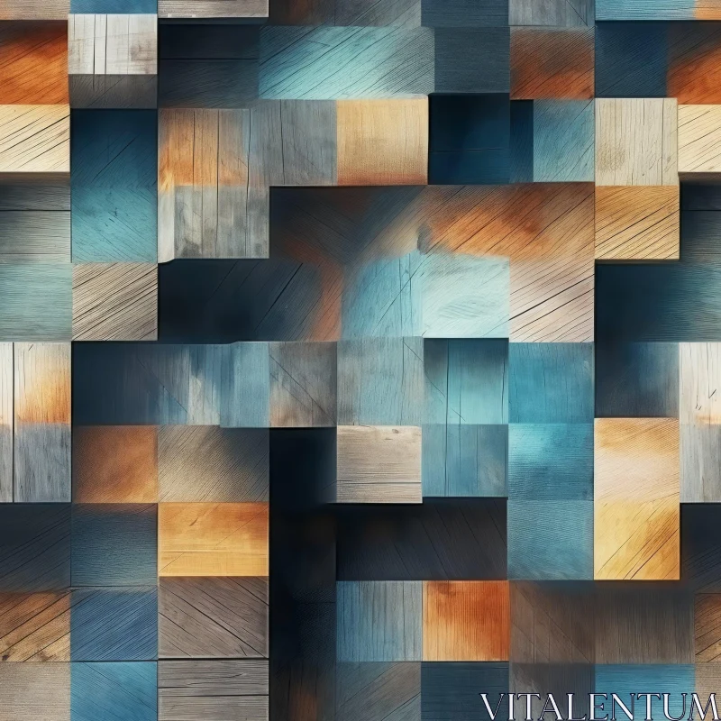Block Pattern Wood Texture in Blue, Brown, Orange AI Image