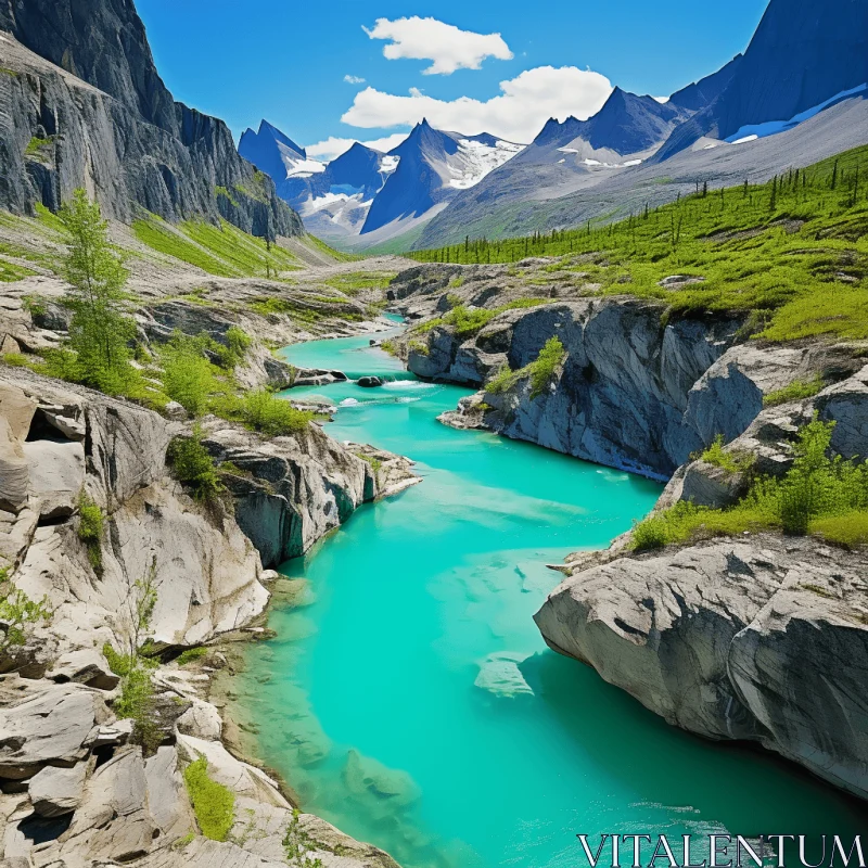 Captivating Blue River in a Majestic Canyon | Terragen and Whistlerian Art AI Image