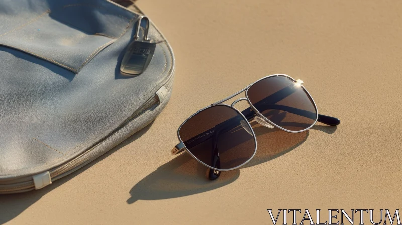 AI ART Chic Sunglasses and Bag on Sand | Fashion Accessories Photo