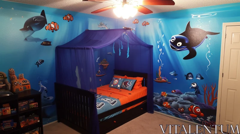 Enchanting Underwater Scene in a Mesmerizing Bedroom AI Image