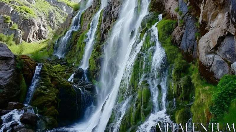 Majestic Waterfall in a Narrow Canyon AI Image