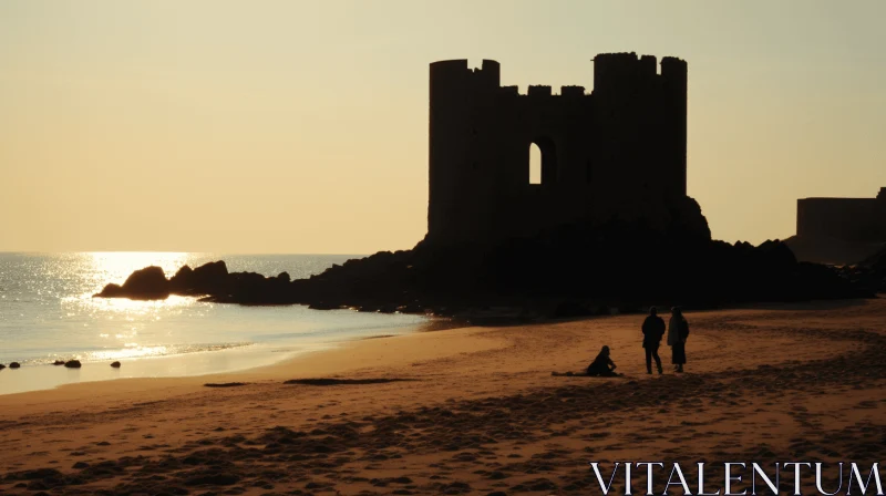 Romantic Castle on the Beach: A Captivating Scene of Contrasting Light and Shadow AI Image