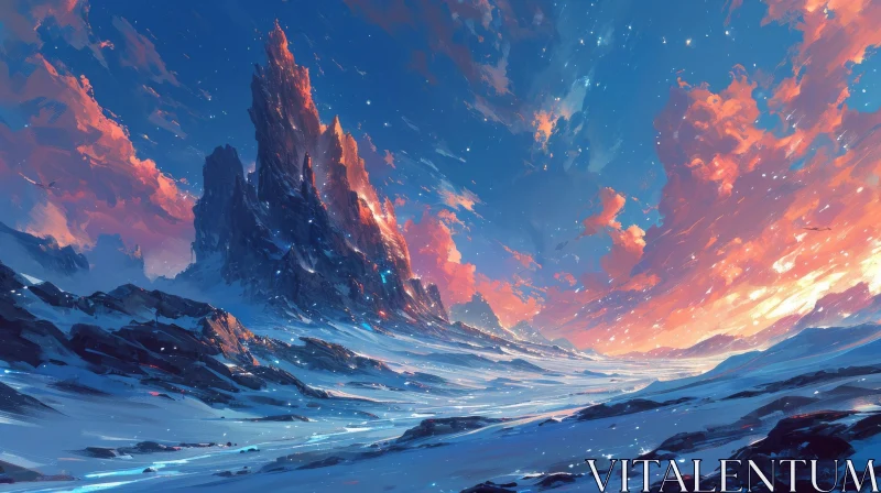 Serene Winter Landscape: Snow-Capped Mountain Range AI Image