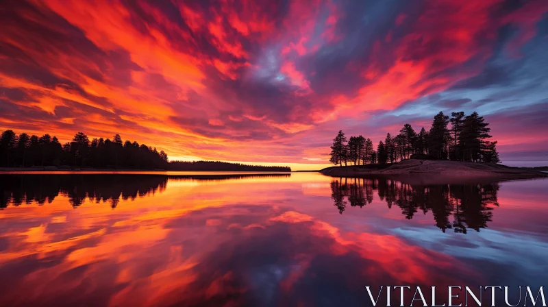 Stunning Sunset over a Lake with Reflecting Trees AI Image