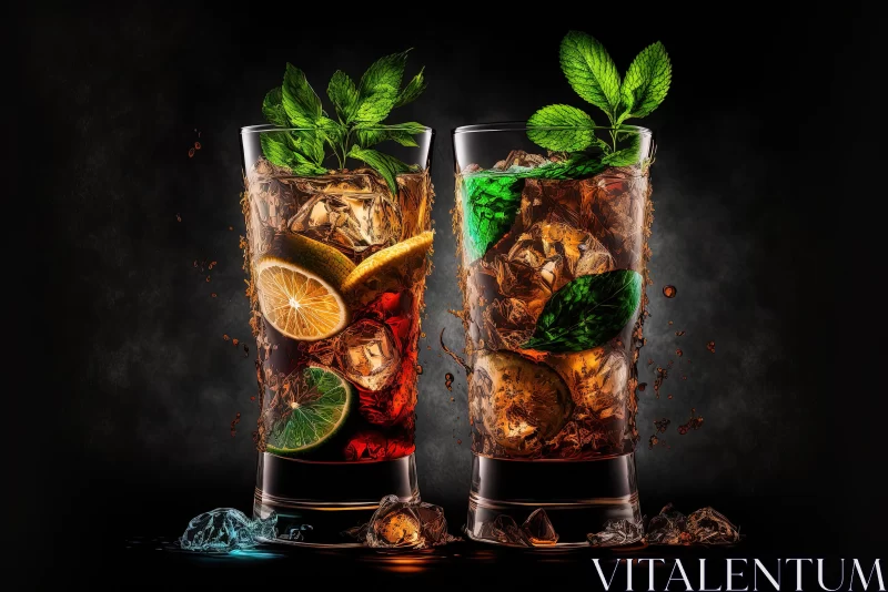 Captivating Glass Cocktails on a Dark Background AI Image