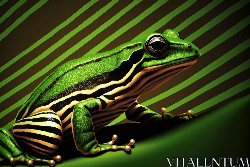 Captivating Hyper-Realistic Frog Illustration on Vibrant Stripes AI Image