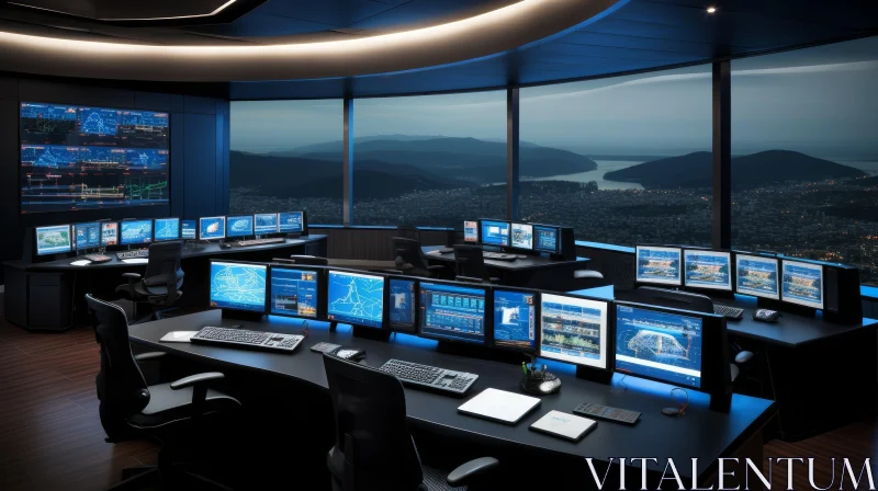 City Control Room at Night AI Image