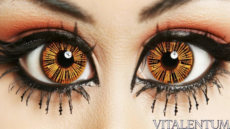 Close-up of Woman's Eyes with Orange Contact Lenses | Spiral Pattern AI Image