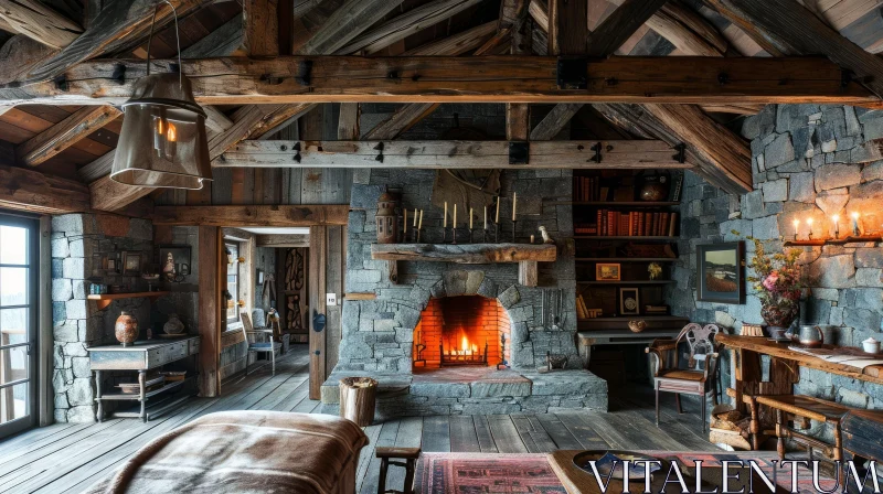 Cozy Rustic Living Room with Fireplace - Warm and Inviting AI Image