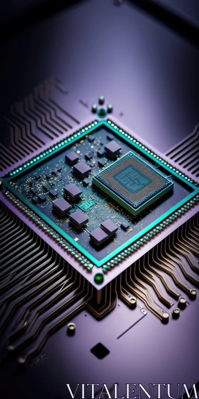 AI ART Digital CPU: Photorealistic Rendering in Dark Violet and Emerald