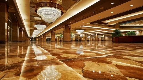 Elegant Hall with Marble Floors and Crystal Chandeliers