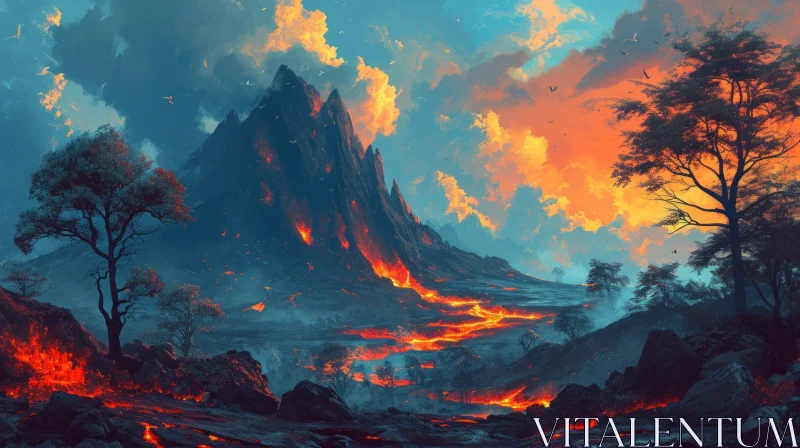 Majestic Volcanic Eruption - A Captivating Natural Landscape AI Image