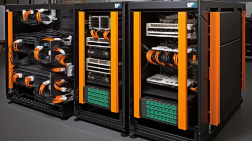 Server Racks Network Equipment Orange Cables