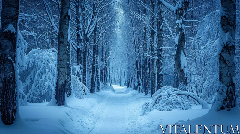 Snow-Covered Forest: A Serene and Enchanting Winter Landscape AI Image