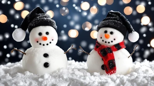 Snowmen in a Snowy Field - Winter Art