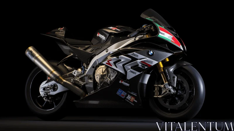 Captivating Black Motorcycle with Red and Blue Stripes AI Image