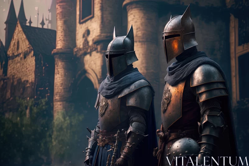Captivating Image of Knights in Armor at a Majestic Castle AI Image