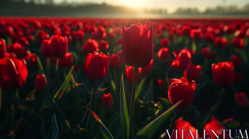 Captivating Red Tulips in Full Bloom | Stunning Sunrise Field AI Image