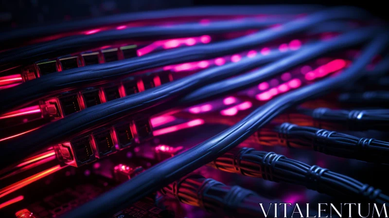 Futuristic Computer Server with Pink Cables AI Image
