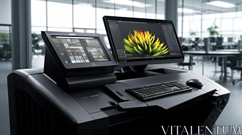 Modern Printing Machine with Monitors and Keyboard in Contemporary Office AI Image