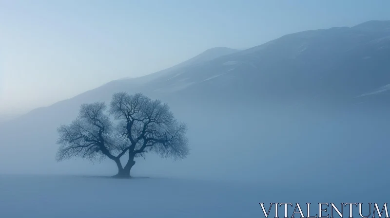Solitary Tree in Snowy Field: A Serene and Majestic Landscape AI Image