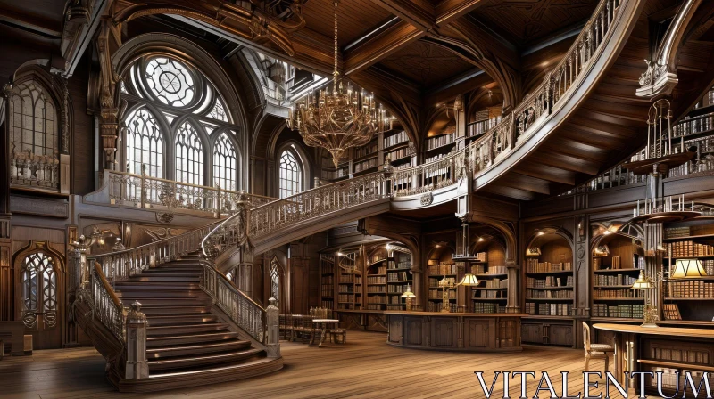 Elegant and Serene Library - Digital Painting AI Image