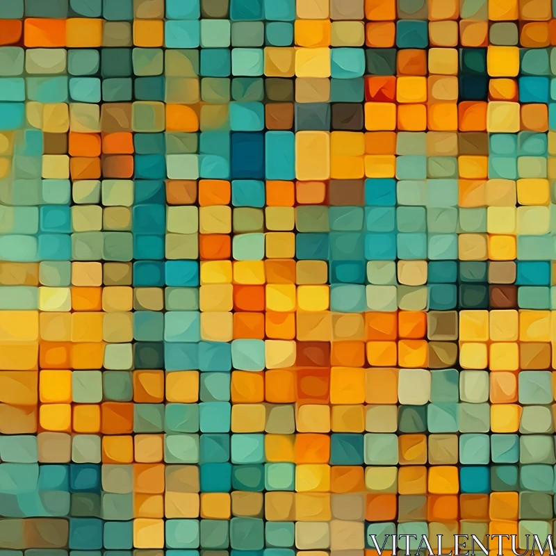 Pixelated Mosaic in Yellow, Orange, Green, Blue AI Image