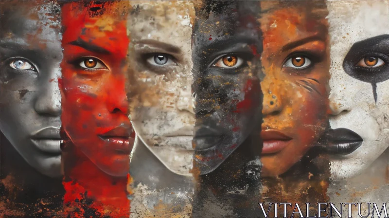 Stunning Portrait of Five Women with Colorful Face Paint Designs AI Image