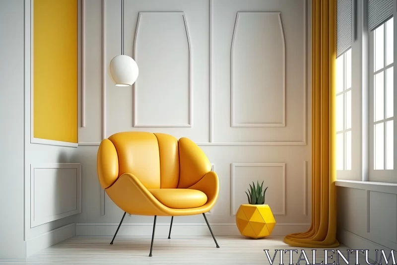 AI ART Vibrant Yellow Armchair in Art Deco Interior | 3D Render