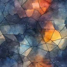 Watercolor Geometric Grid Pattern in Blue, Orange, and Yellow