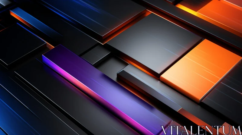 Innovative 3D Abstract Art: Black Cubes with Glowing Purple and Orange Elements AI Image