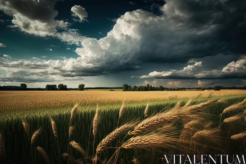Captivating Wheat Field Under Dark Cloudy Sky - Romantic and Dramatic Landscapes AI Image