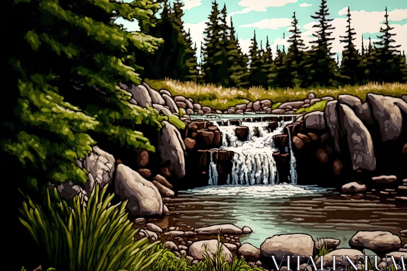 Enchanting Waterfall Painting | Digital Illustration | Whistlerian Style AI Image