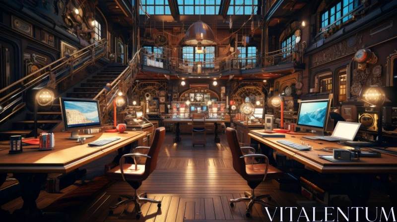 Enigmatic Steampunk Library - Unique Interior Design AI Image