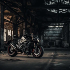 Sleek and Mysterious Motorcycle in an Abandoned Warehouse
