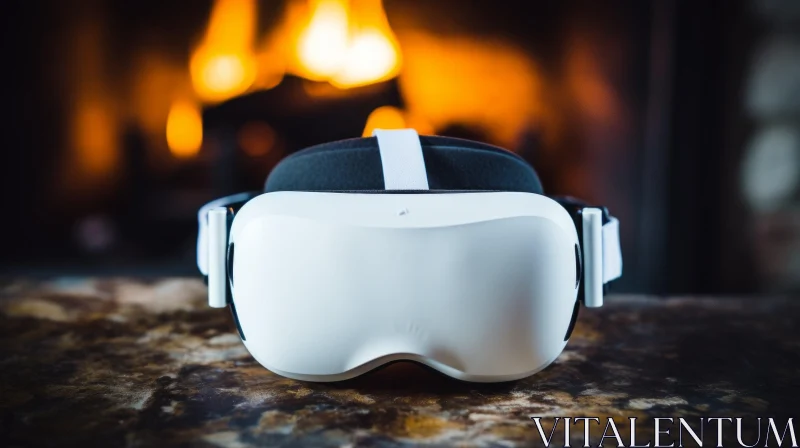 White Virtual Reality Headset on Marble Table - Modern Technology Concept AI Image